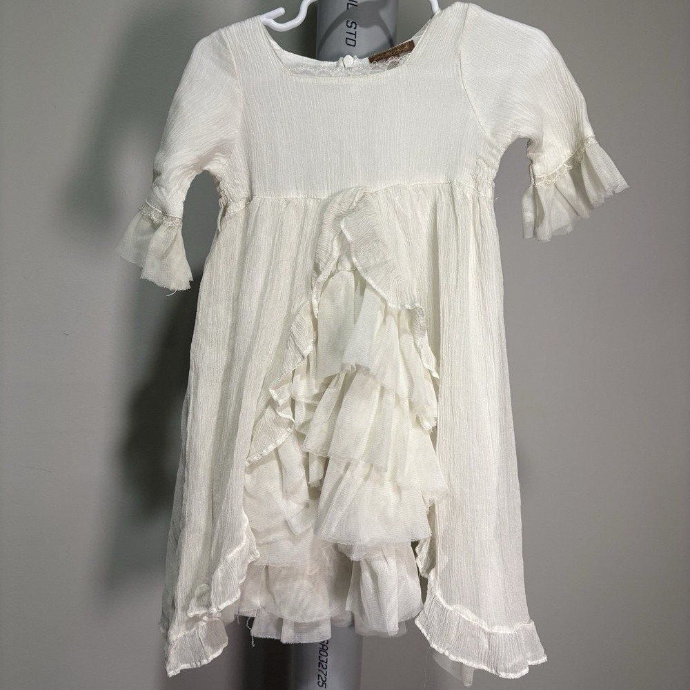 I Love Gorgeous 100% Silk Girls Ruffle Chiffon Dress White Party Sz 2-3 Yrs